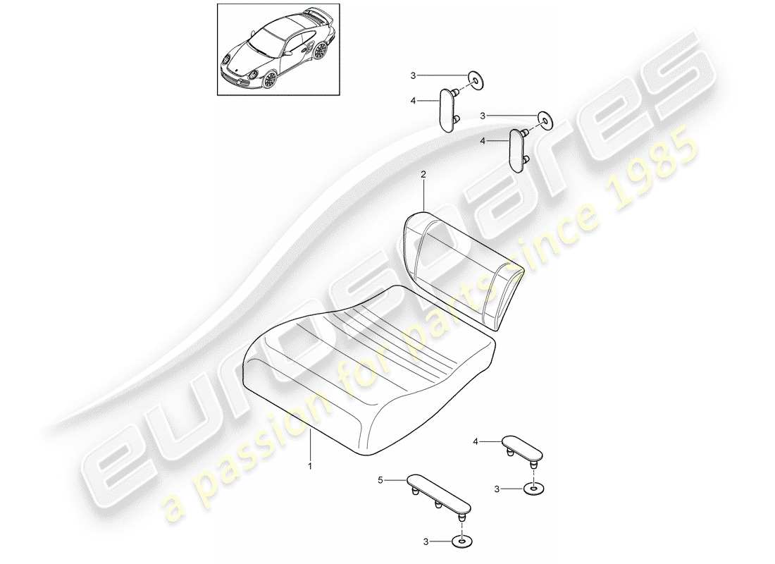 porsche 2008 (997-1 turbo / gt2) back seat cushion part diagram