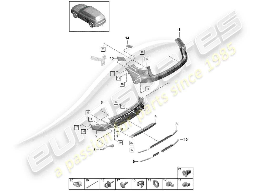 porsche 2018 (cayenne e3 9ya/9yb) bumper part diagram