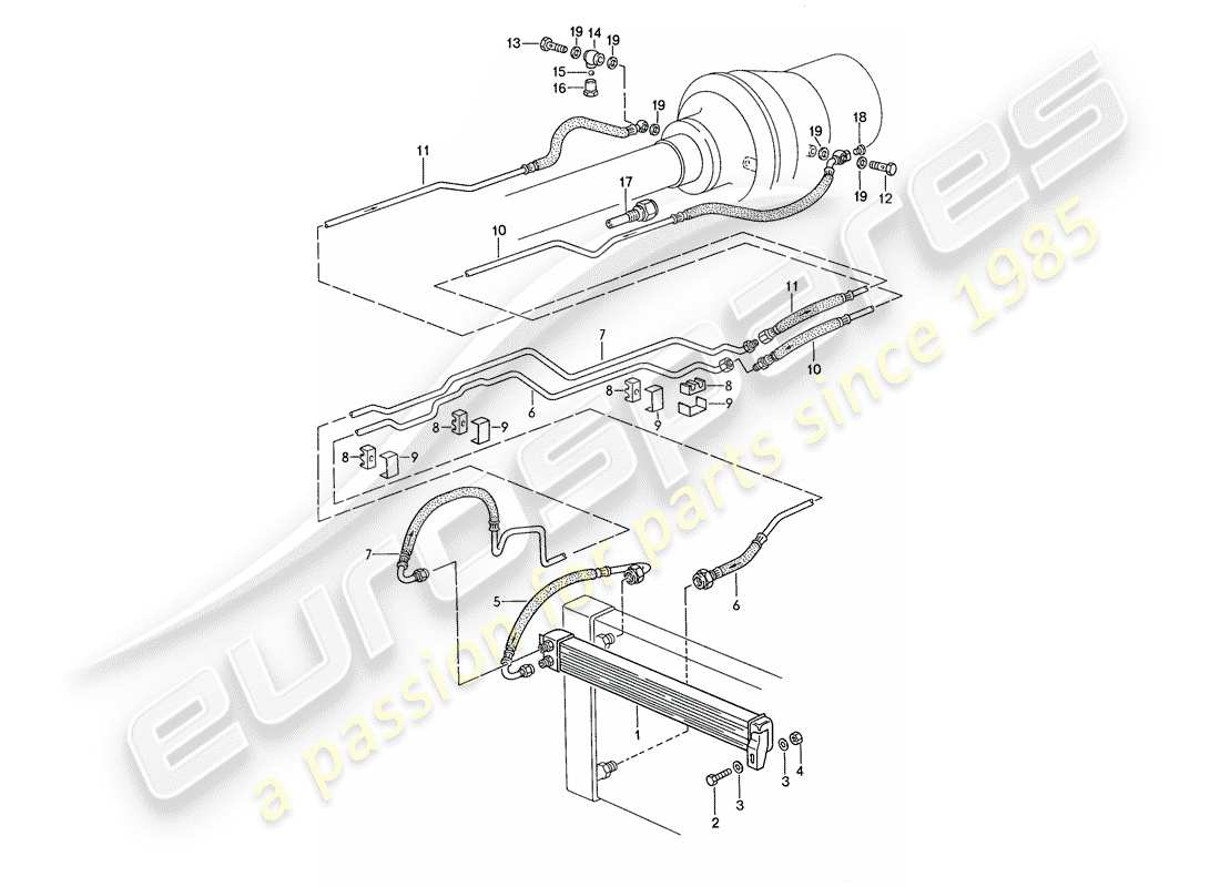 porsche 1987 (928) automatic transmission - atf cooler - atf lines part diagram
