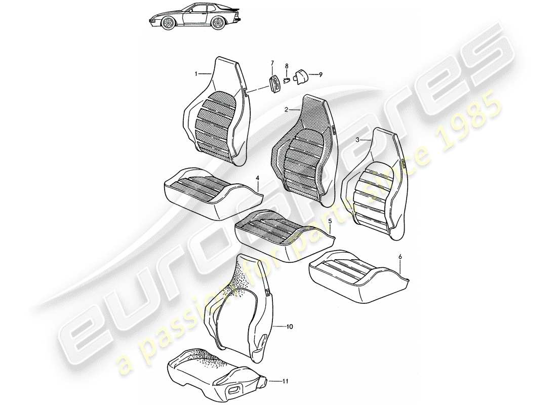 porsche seat 944/968/911/928 (1998) cover - sports seat - d >> - mj 1988 parts diagram