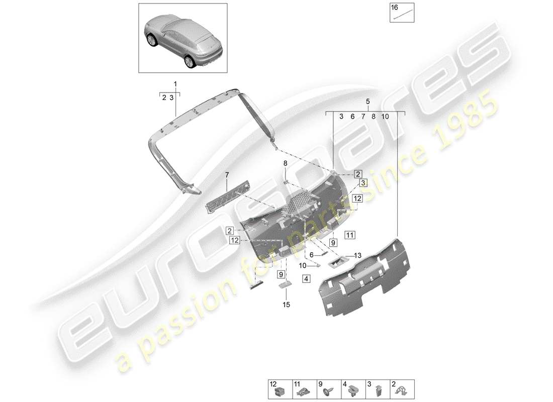 porsche 2019 (macan) trim panel for hatch gate part diagram