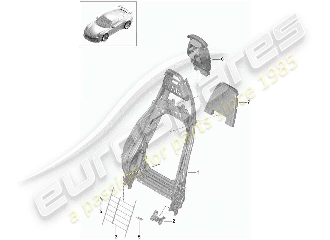 porsche 991r/gt3/rs (2018) frame - backrest part diagram