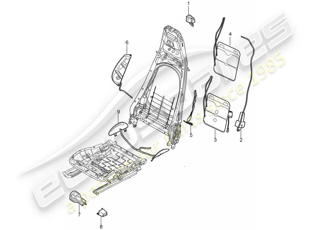 porsche 2006 (987 cayman) lumbar support part diagram