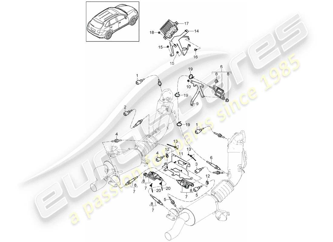 porsche 2012 (cayenne e2 92a) exhaust system part diagram