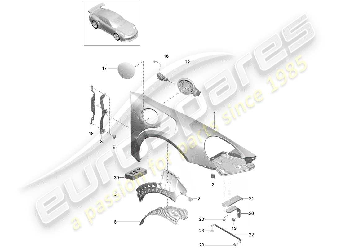porsche 2020 (991-2 r/gt3/rs) fender part diagram