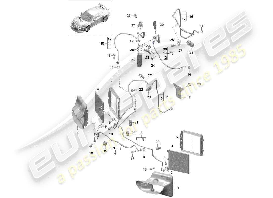 porsche 2020 (991-2 r/gt3/rs) refrigerant circuit part diagram