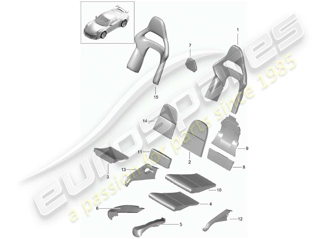 porsche 2016 (991-1 r/gt3/rs) foam part part diagram