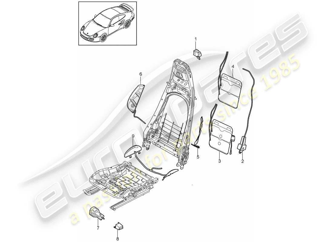 porsche 2013 (997-2 turbo / gt2 rs) lumbar support part diagram