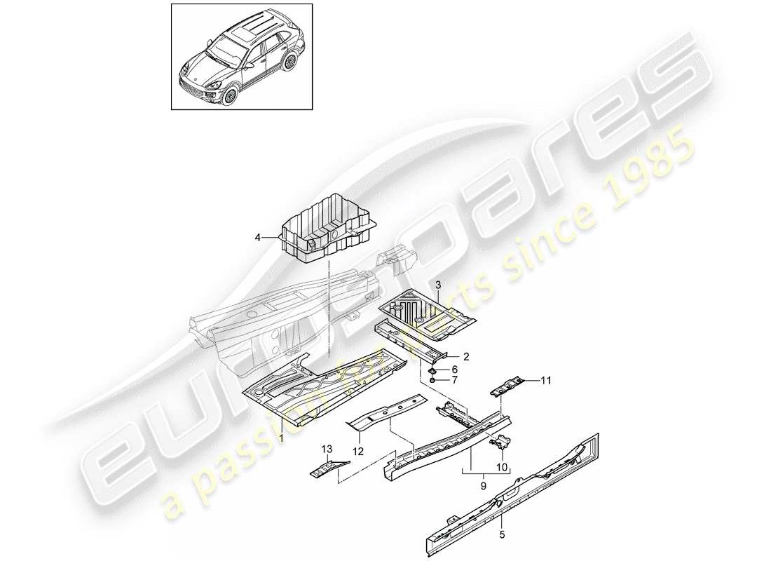 porsche 2014 (cayenne e2 92a) floor part diagram
