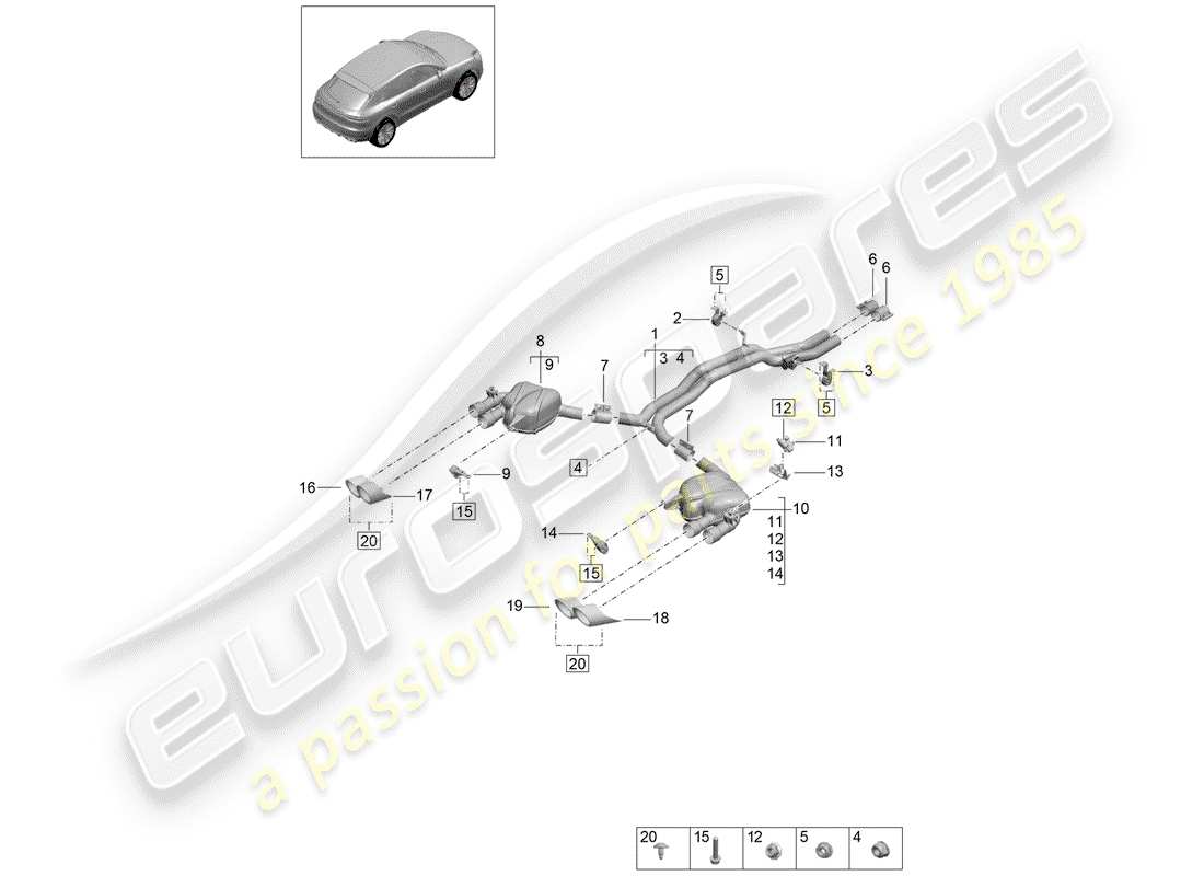 porsche 2019 (macan) exhaust system part diagram