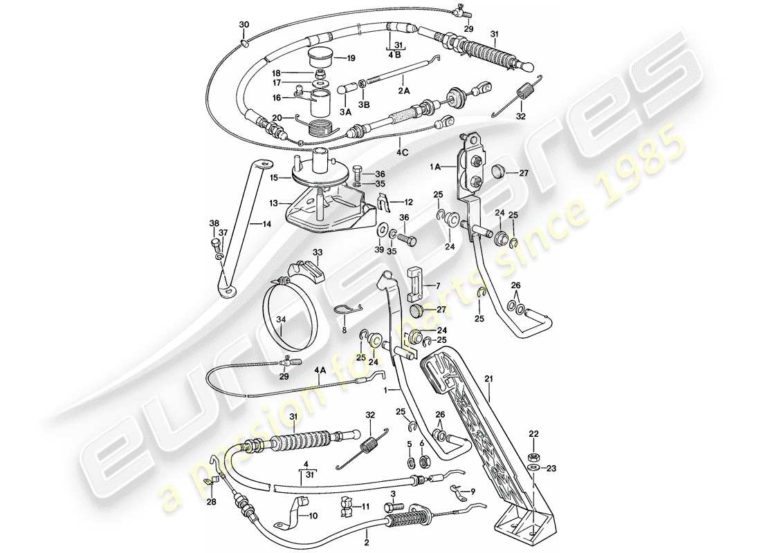 porsche 1977 (924) accelerator pedal - accelerator cable part diagram