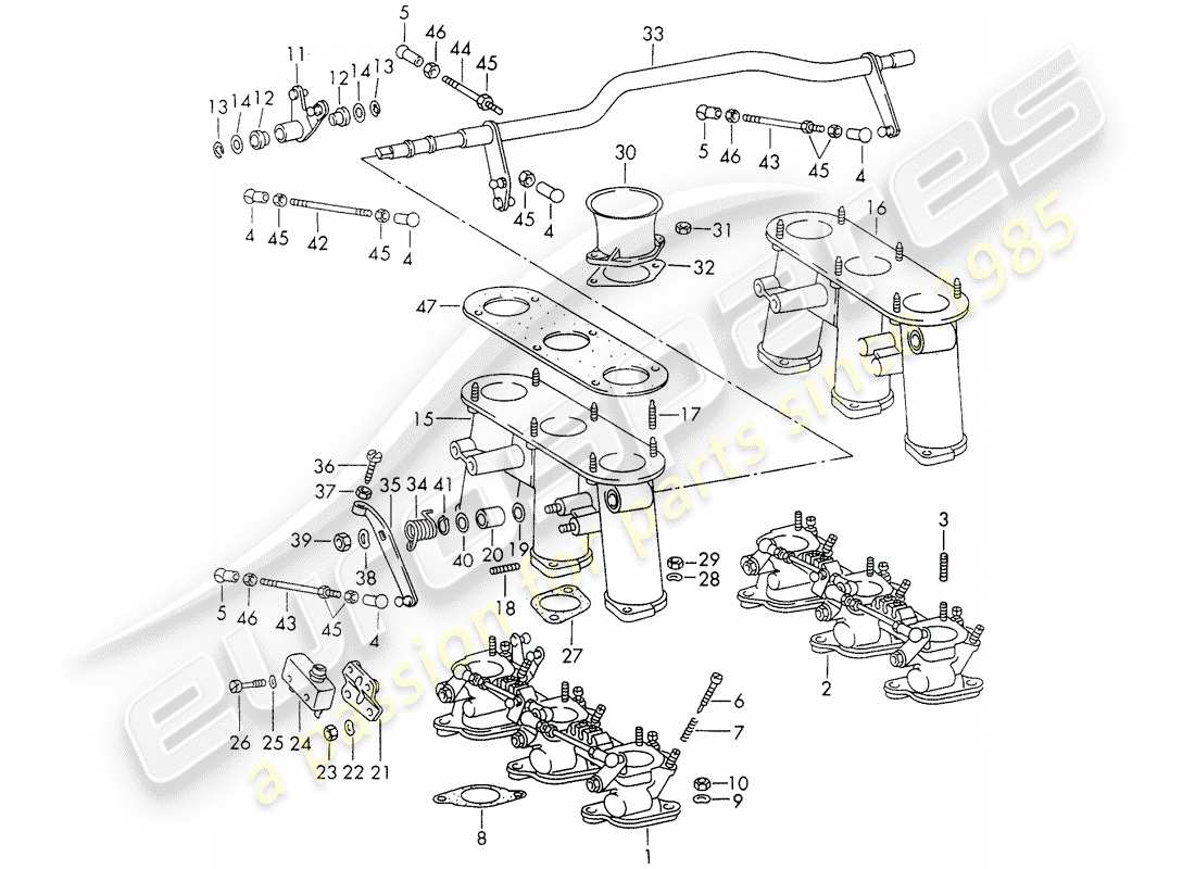 porsche 1970 (911) injection system - throttle body - d >> - mj 1971 part diagram