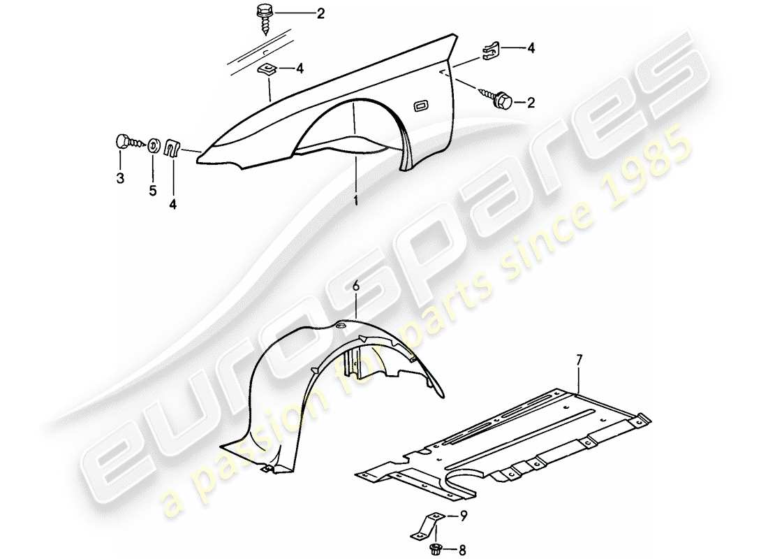 porsche 1986 (944) fender part diagram