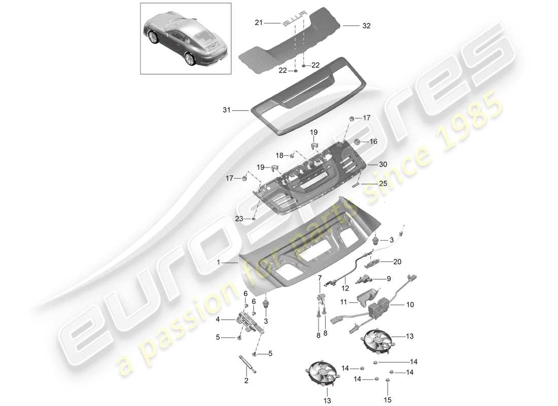 porsche 991r/gt3/rs (2015) cover parts diagram