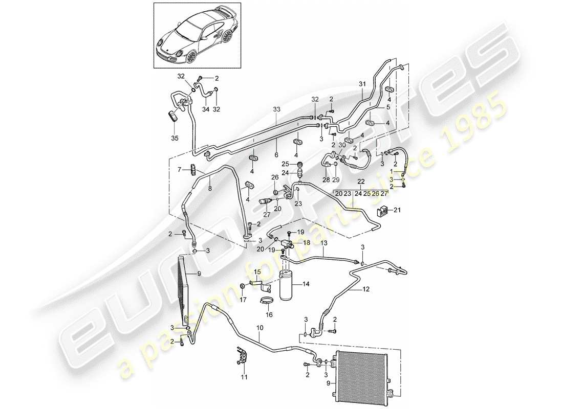porsche 911 t/gt2rs (2012) refrigerant circuit part diagram