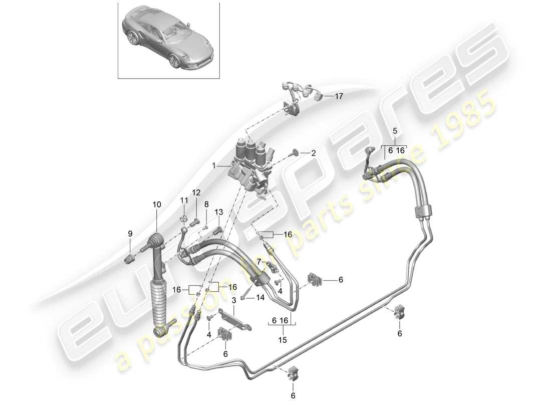 porsche 991 turbo (2017) hydraulic line part diagram