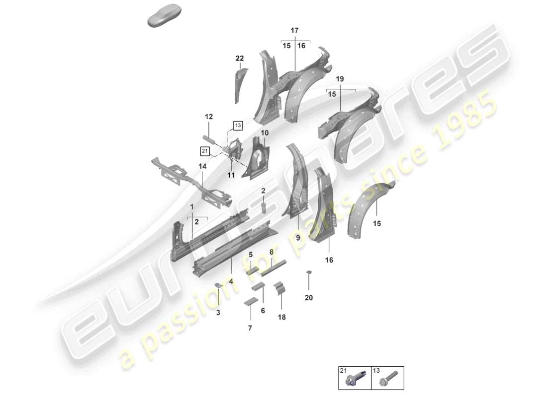 porsche 2020 (992-1) sill inner side part targa parts diagram
