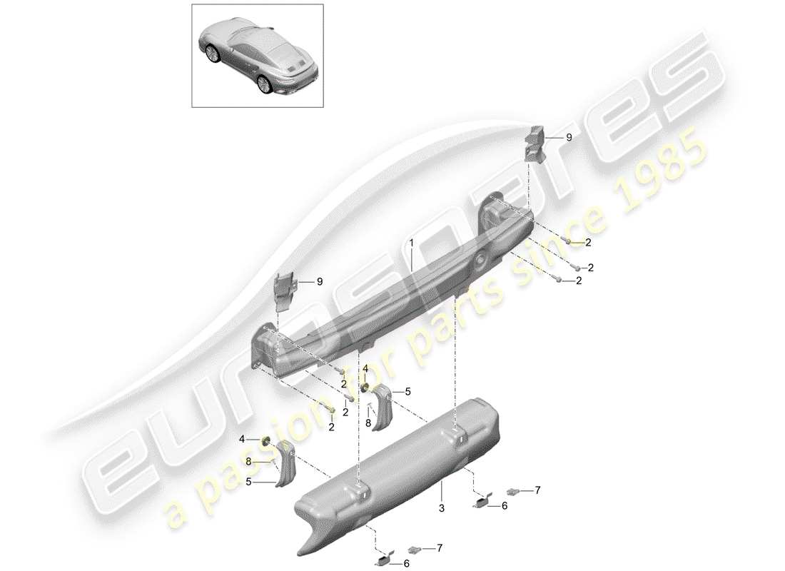 porsche 2019 (991-2 turbo) bumper bracket part diagram