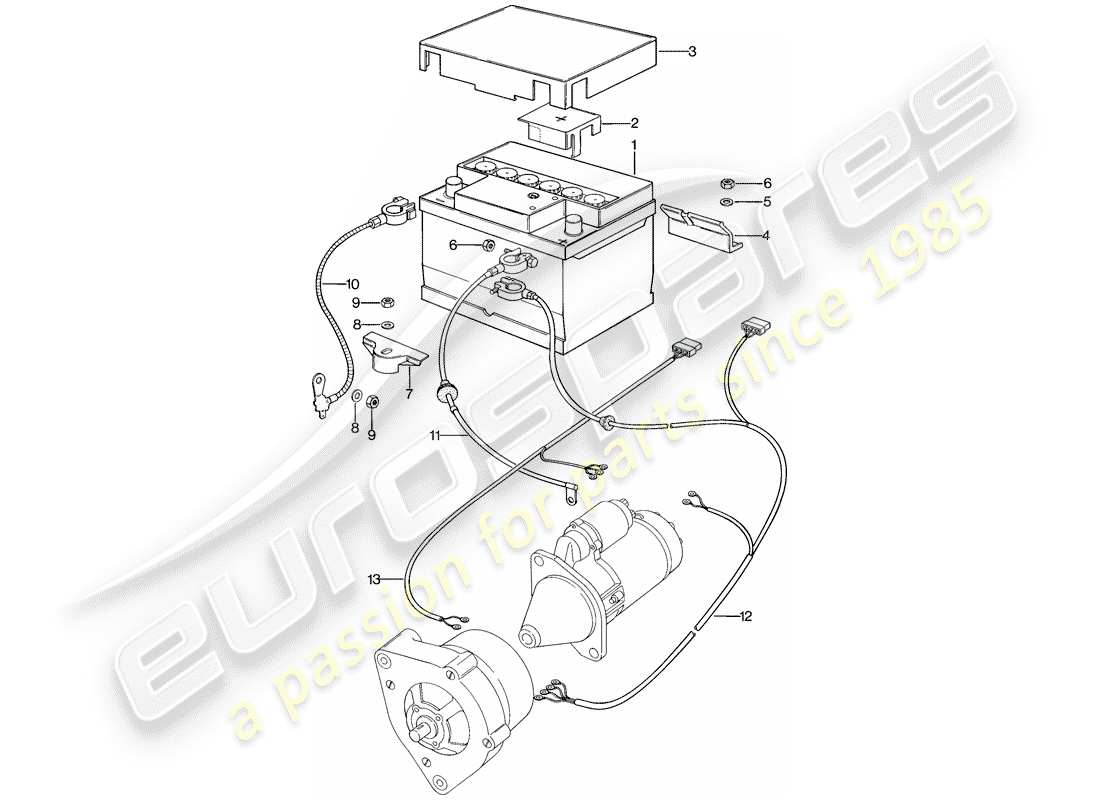 porsche 1977 (924) battery - wiring harnesses - for - starter - alternator part diagram