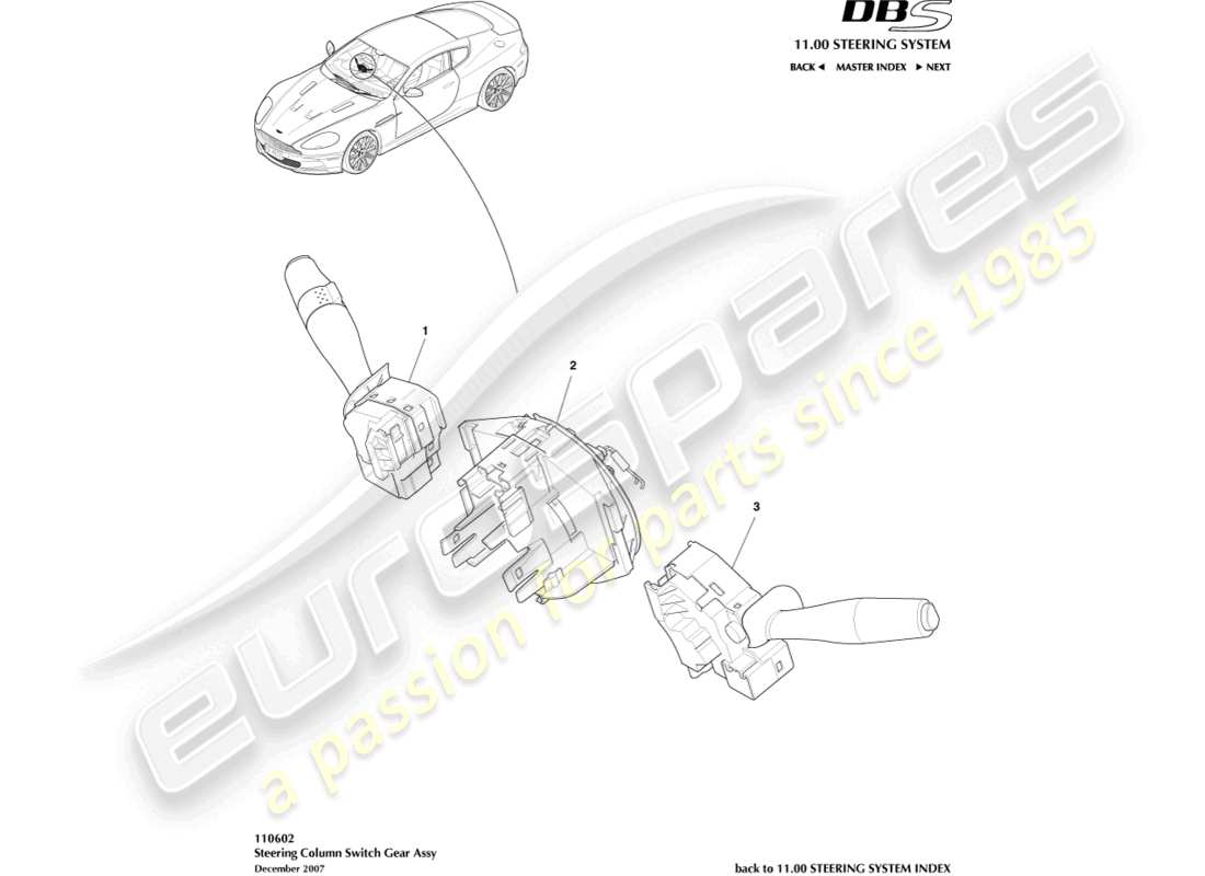 a part diagram from the aston martin dbs (2014) parts catalogue