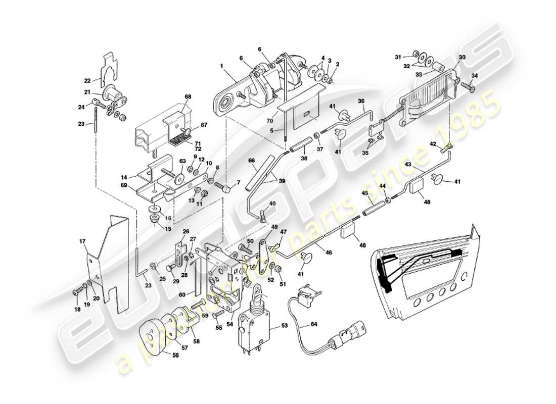 aston martin v8 coupe (1999) door latch mech, vin v79080 & v79074 on part diagram