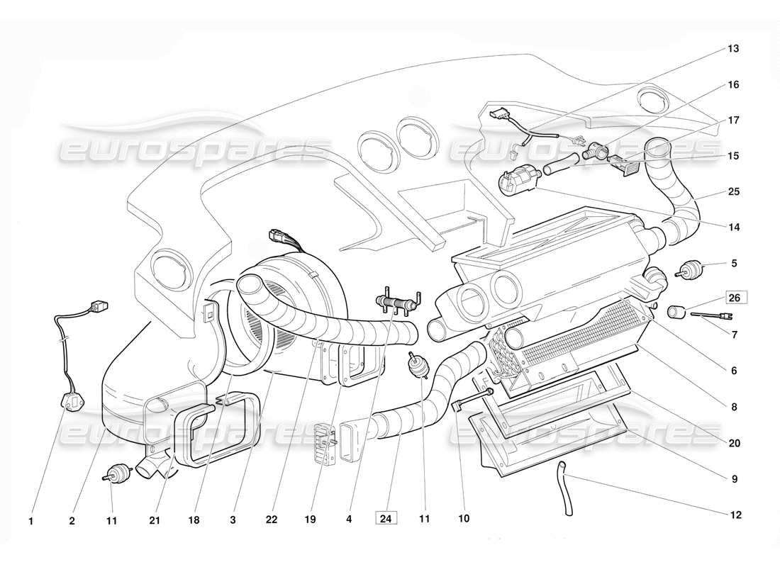 lamborghini diablo (1991) climate control (valid for june 1992 version) parts diagram