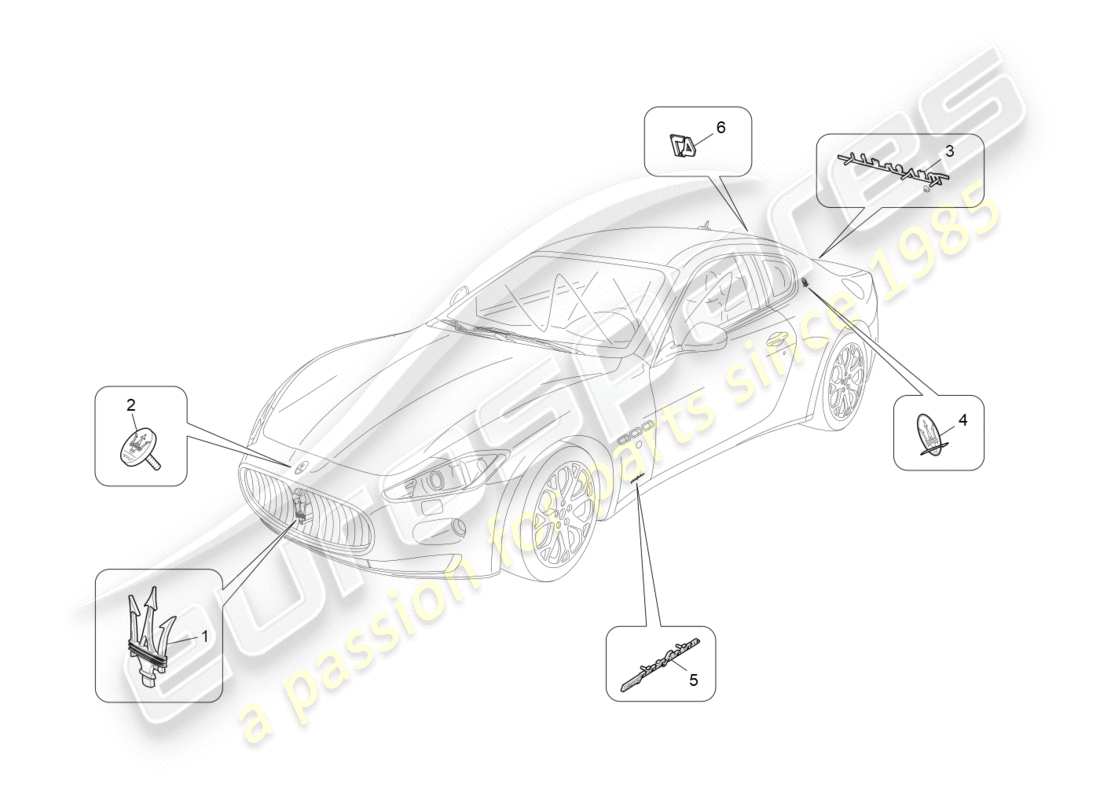 maserati granturismo (2009) trims, brands and symbols part diagram