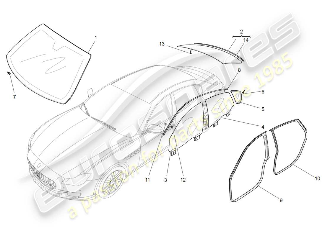 maserati qtp 3.0 tds v6 275hp (2015) windows and window strips parts diagram