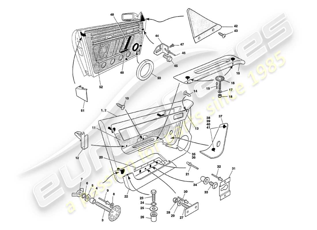 aston martin v8 volante (1998) door casing parts diagram