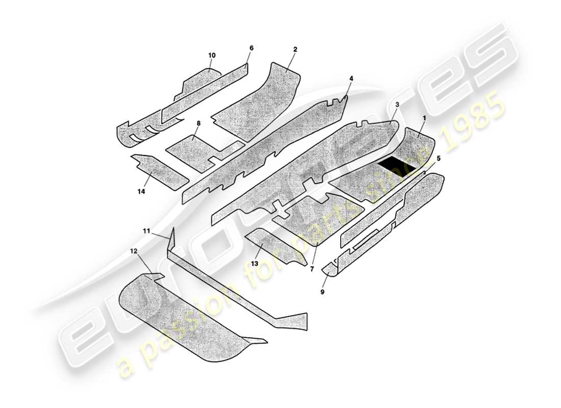 aston martin v8 volante (1997) carpets part diagram