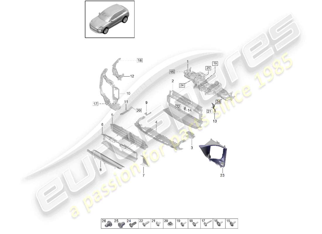 porsche 2019 (macan) carrier macan iii cooler for coolant air guide and lock carrier part diagram