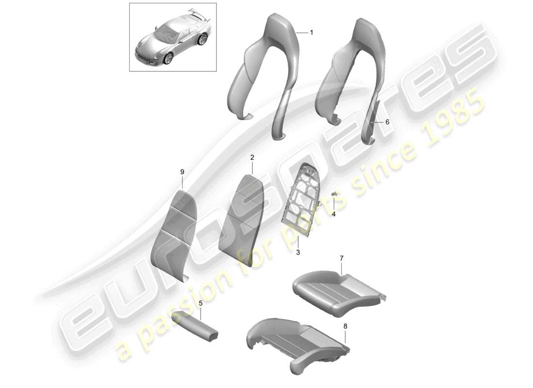 porsche 2015 (991-1 r/gt3/rs) foam part backrest covers seat covers sports seat plus part diagram