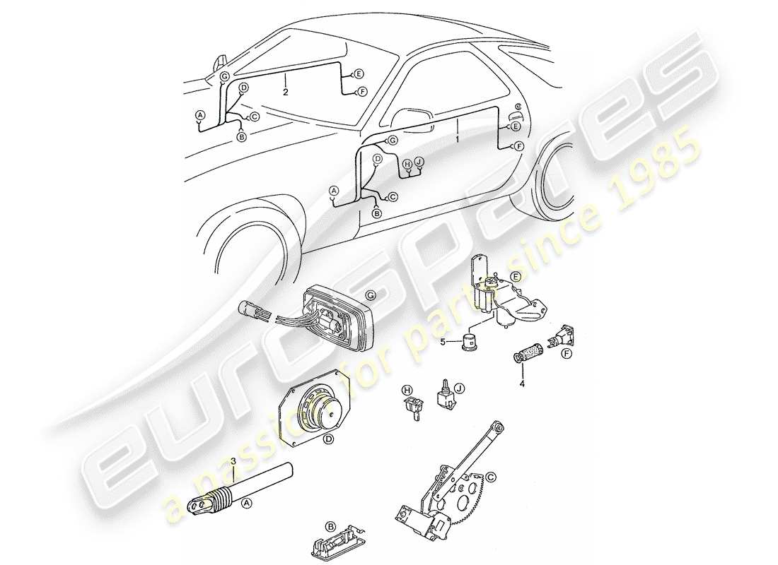 porsche 1991 (928) harness - door part diagram