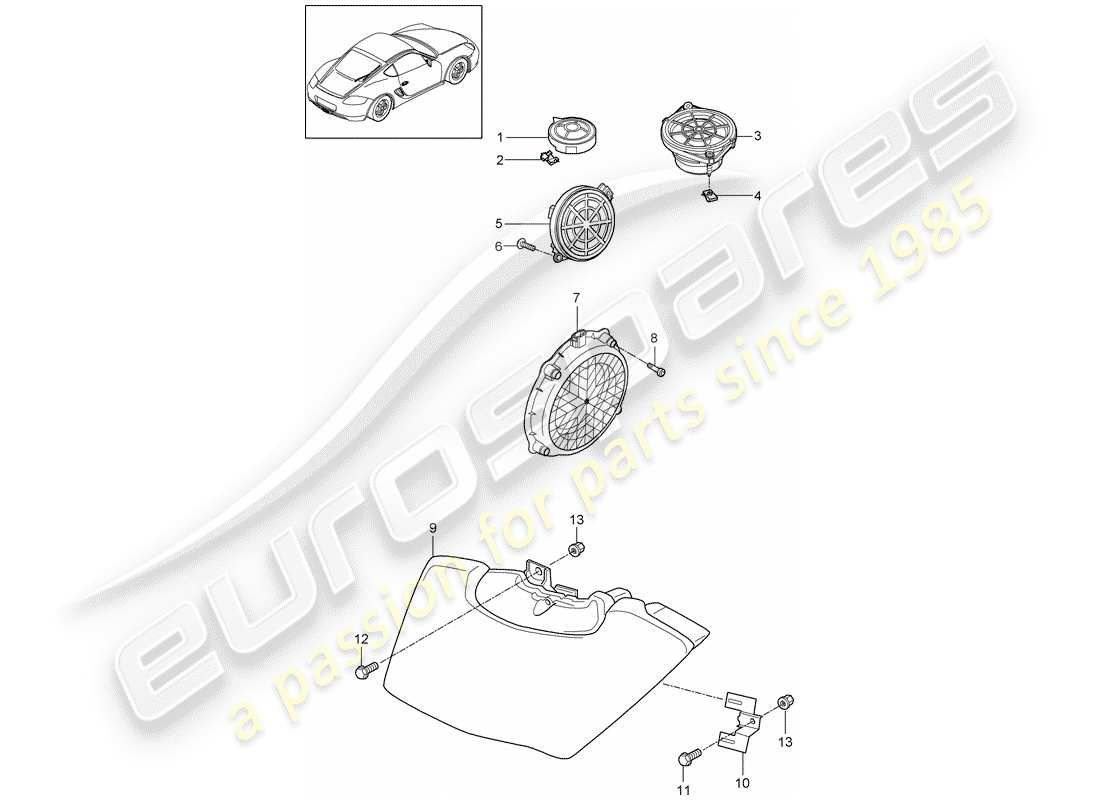 porsche 2009 (987 cayman) loudspeaker part diagram