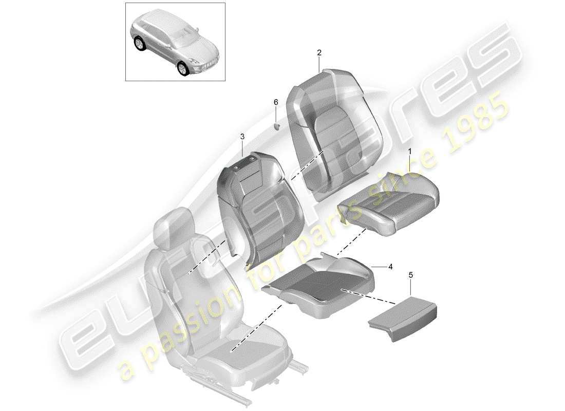 porsche 2017 (macan) backrest cover part diagram