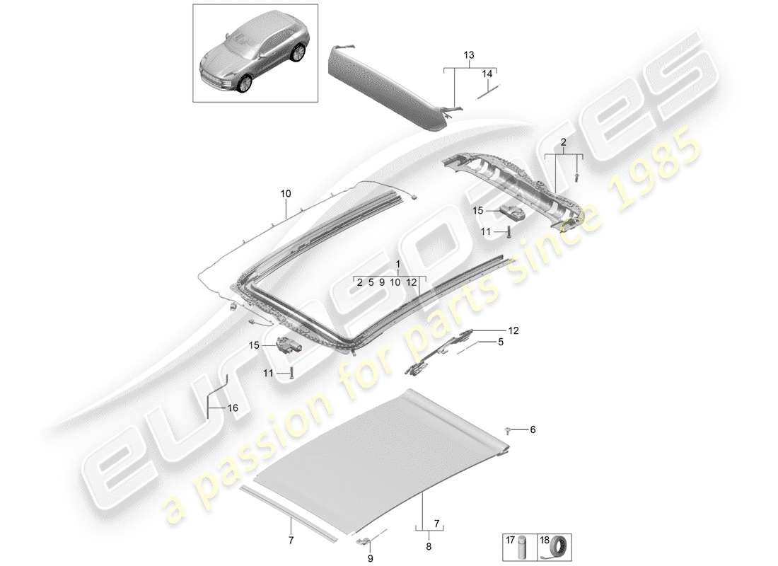 porsche 2019 (macan) glass roof part diagram