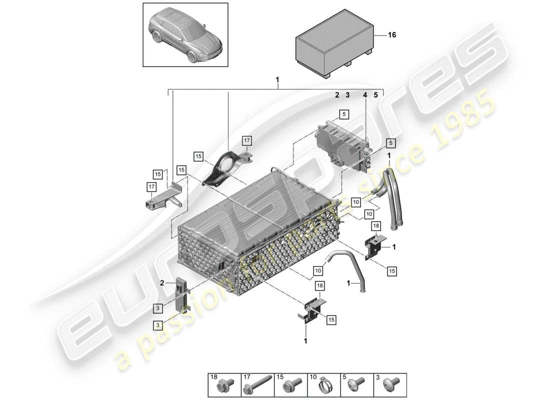 porsche 2018 (cayenne e3 9ya/9yb) hybrid battery part diagram