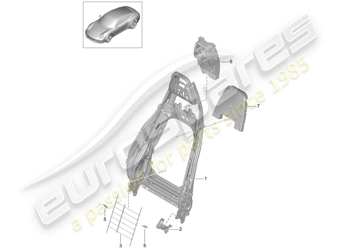 porsche 2016 (991-1) backrest frame parts diagram