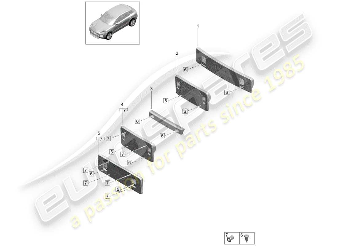 porsche 2019 (macan) license plate bracket part diagram