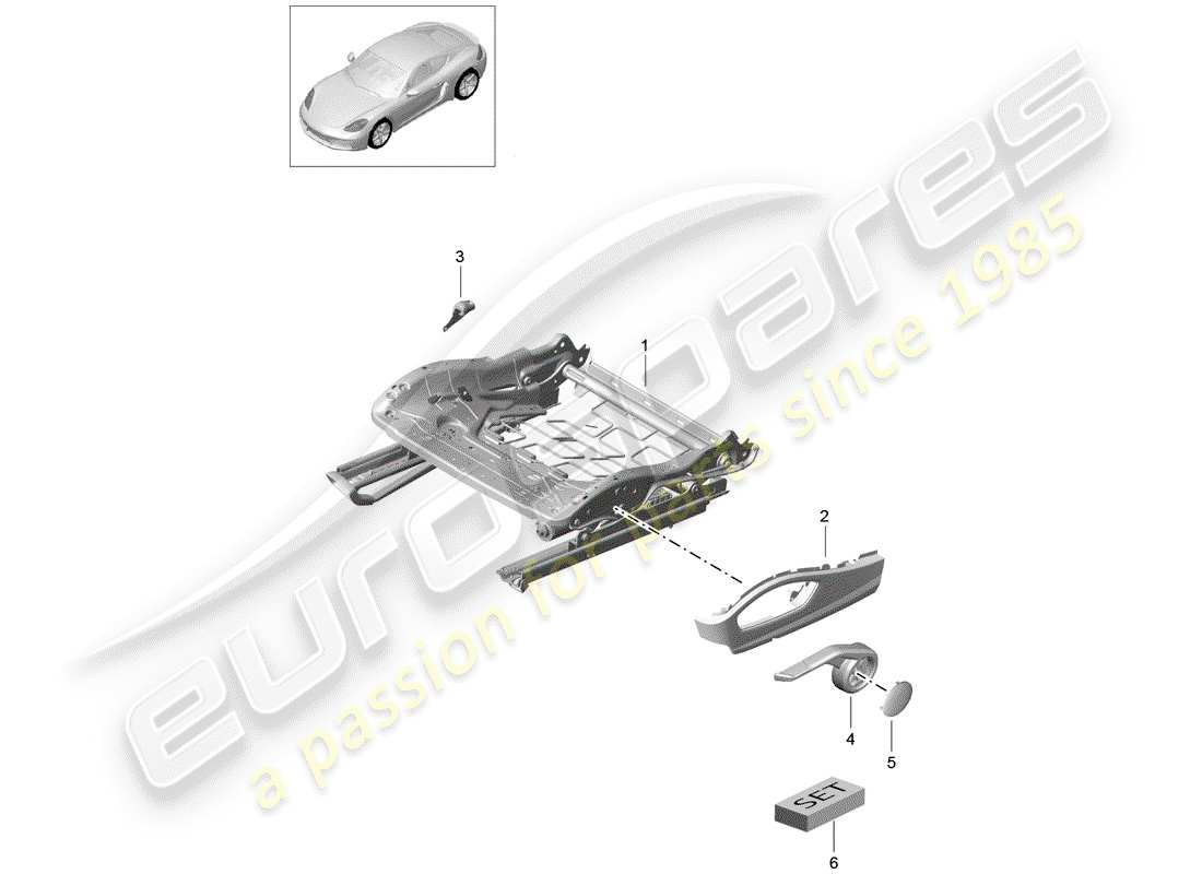 porsche 2017 (718 cayman) seat frame part diagram