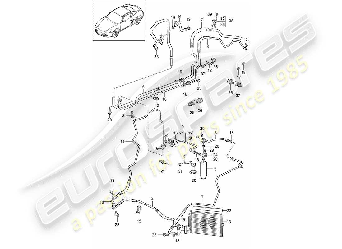 porsche 2011 (987 cayman) refrigerant circuit part diagram