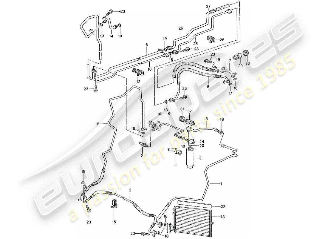 porsche 996 gt3 (2002) refrigerant circuit part diagram