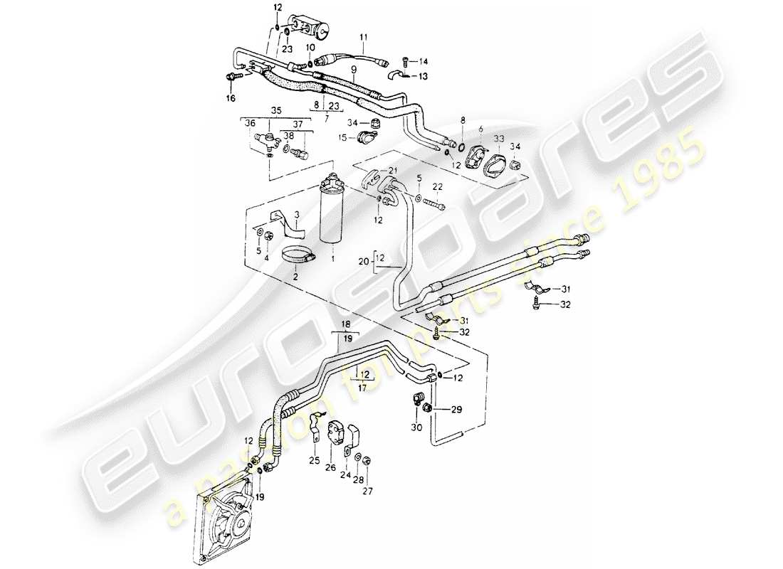 porsche 1993 (964) refrigerant circuit part diagram