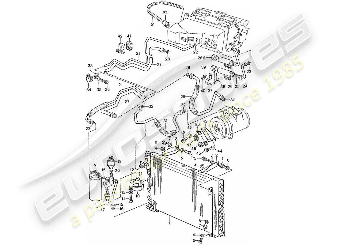 porsche 1987 (928) air conditioner - lines - auxiliary units part diagram