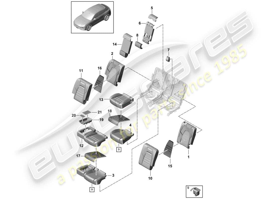porsche 2019 (cayenne e3 9ya/9yb) seat part diagram