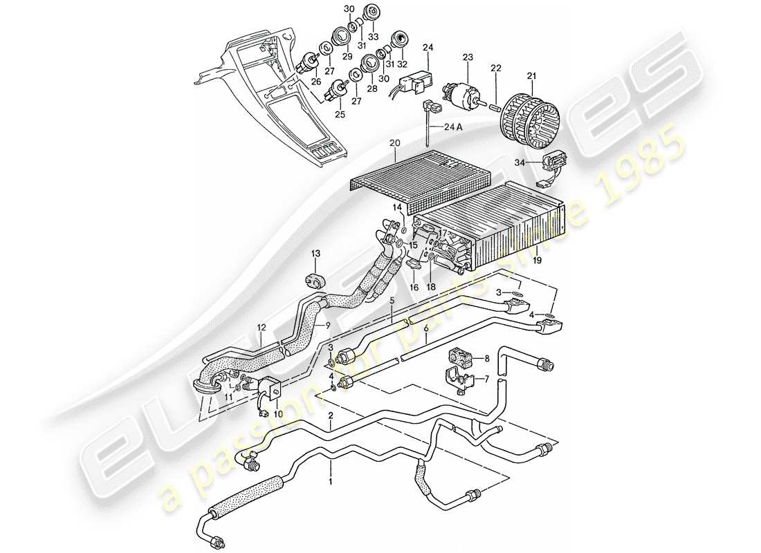 porsche 1987 (928) air conditioner - lines - auxiliary units part diagram
