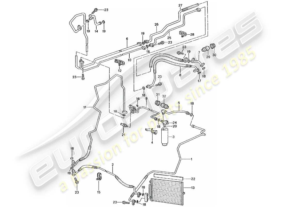 porsche 2001 (996 gt3) refrigerant circuit part diagram