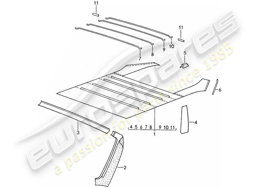 porsche 1988 (959) roof trim panel part diagram