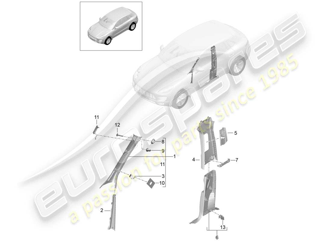 porsche 2016 (macan) a-pillar part diagram
