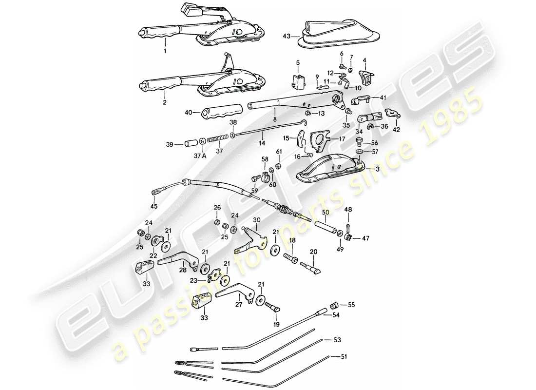 porsche 1984 (911) hand brake lever - operating lever - for - heater part diagram